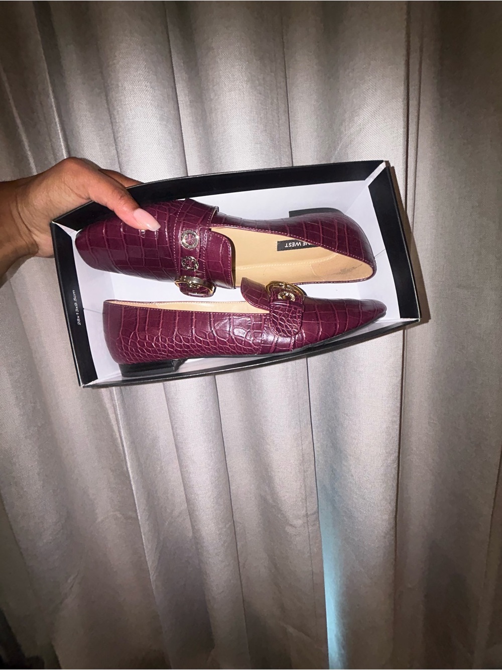 Nine West Women's Croc-Embossed Loafers in Wine with Gold Hardware